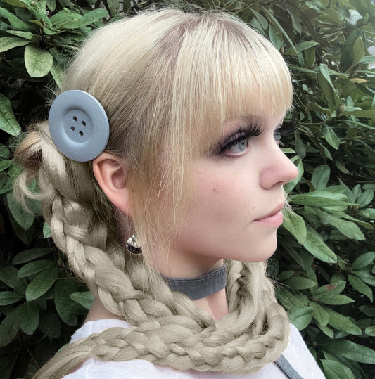 Grey Button Hair Clip