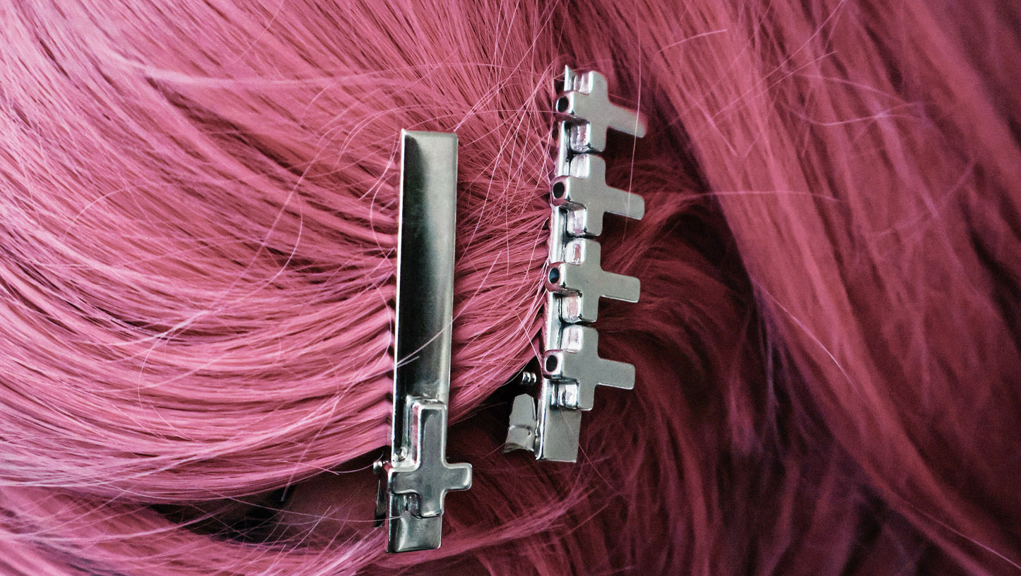 Silver Cross Hair Clips