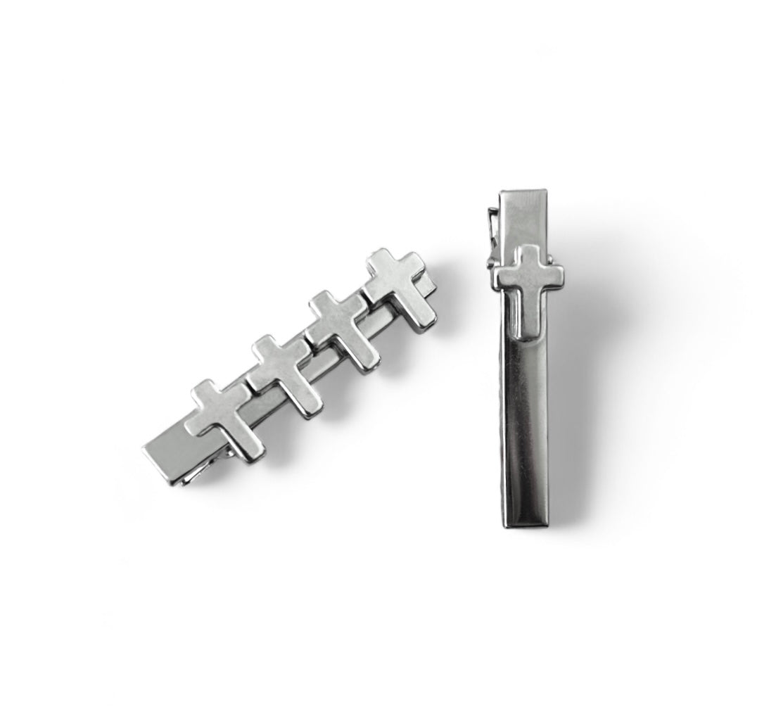 Silver Cross Hair Clips