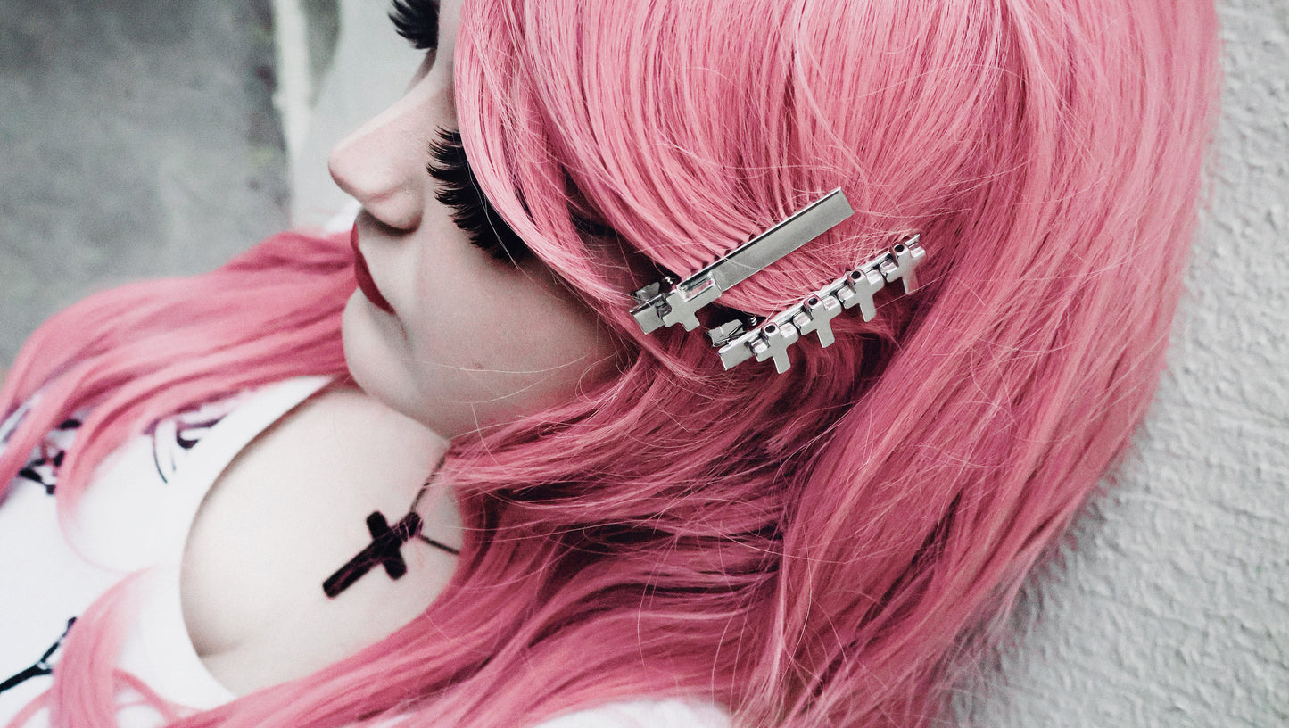 Silver Cross Hair Clips